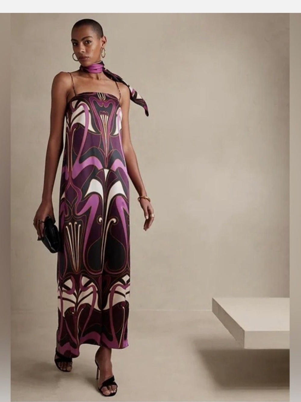 Banana Republic 100% Silk Stelle Artsy Art to Wear Slip Maxi Dress